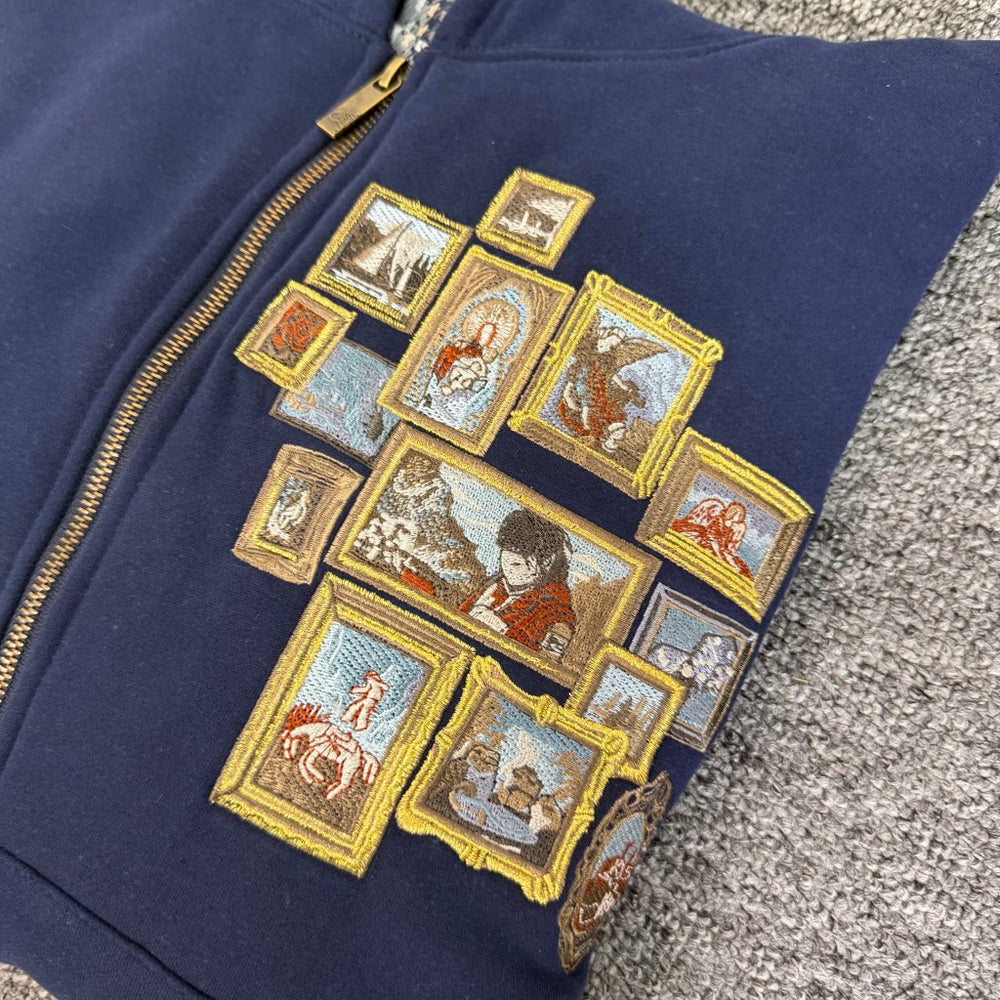 Derschutze Blue Cropped Full‑Zip Hoodie Vintage Art‑Frame Gallery Print