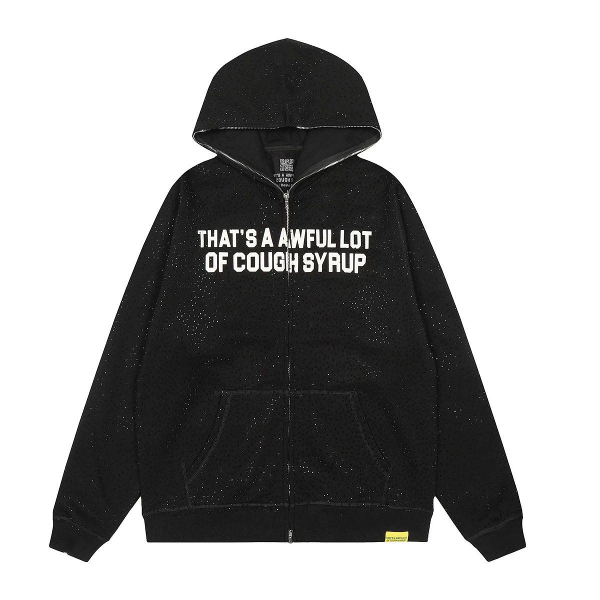 That’s A Awful Lot Of Cough Syrup Rhinestone Zip‑Up Black Hoodie