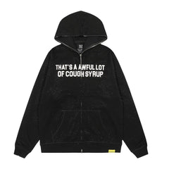 That’s A Awful Lot Of Cough Syrup Rhinestone Zip‑Up Black Hoodie