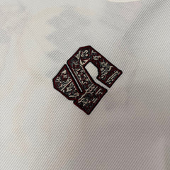 Derschutze White Waffle‑Knit Embroidery‑Hoop Art Back‑Print Tee