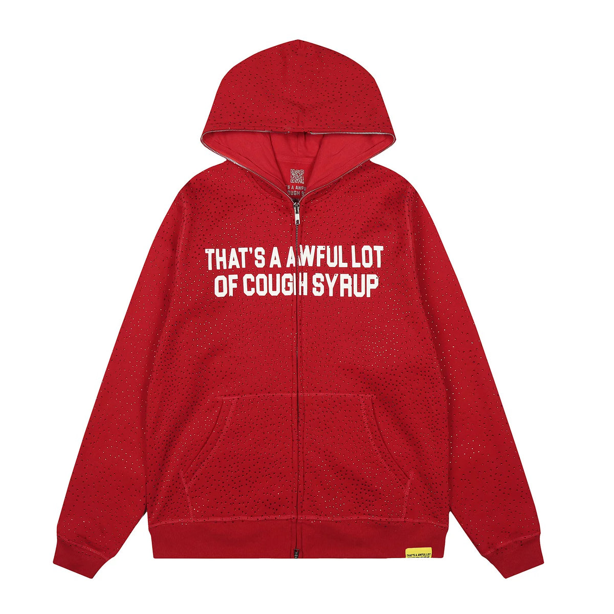 That’s A Awful Lot Of Cough Syrup Rhinestone Zip‑Up Red Hoodie