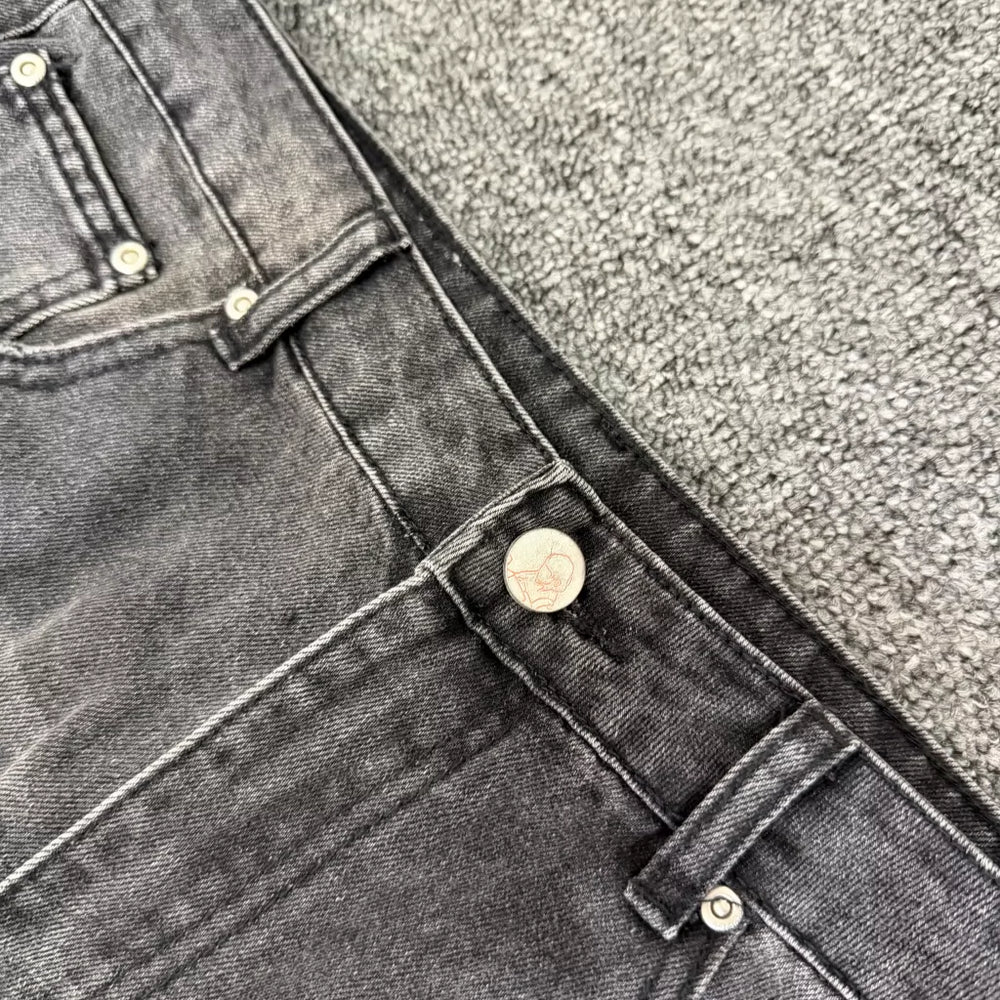 Derschutze Vintage Washed Embroidered Black Jeans