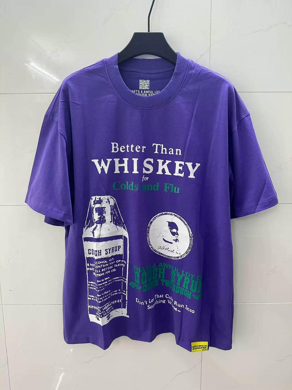 THATS A AWFUL LOT OF COUPH SYRUP Graphic Oversized Purple Street T‑Shirt