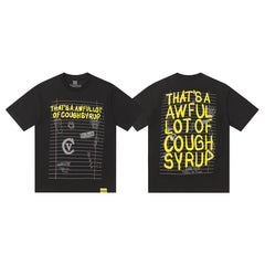 That’s A Awful Lot Of Cough Syrup Notebook Doodle Front‑Back Print Oversized Black Tee