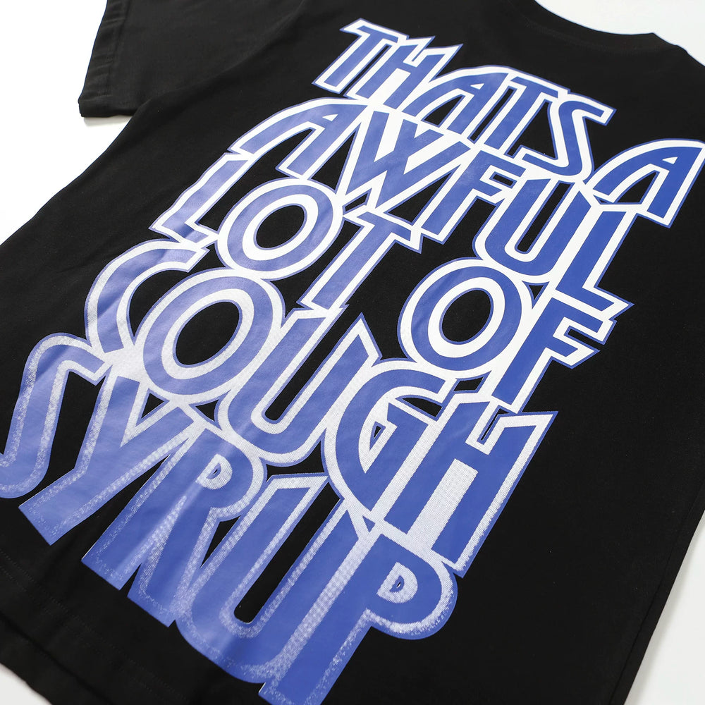 That’s A Awful Lot Of Cough Syrup Juneteenth Tour Front‑Back Print Oversized Black Tee