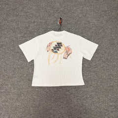 Derschutze White Waffle‑Knit Embroidery‑Hoop Art Back‑Print Tee