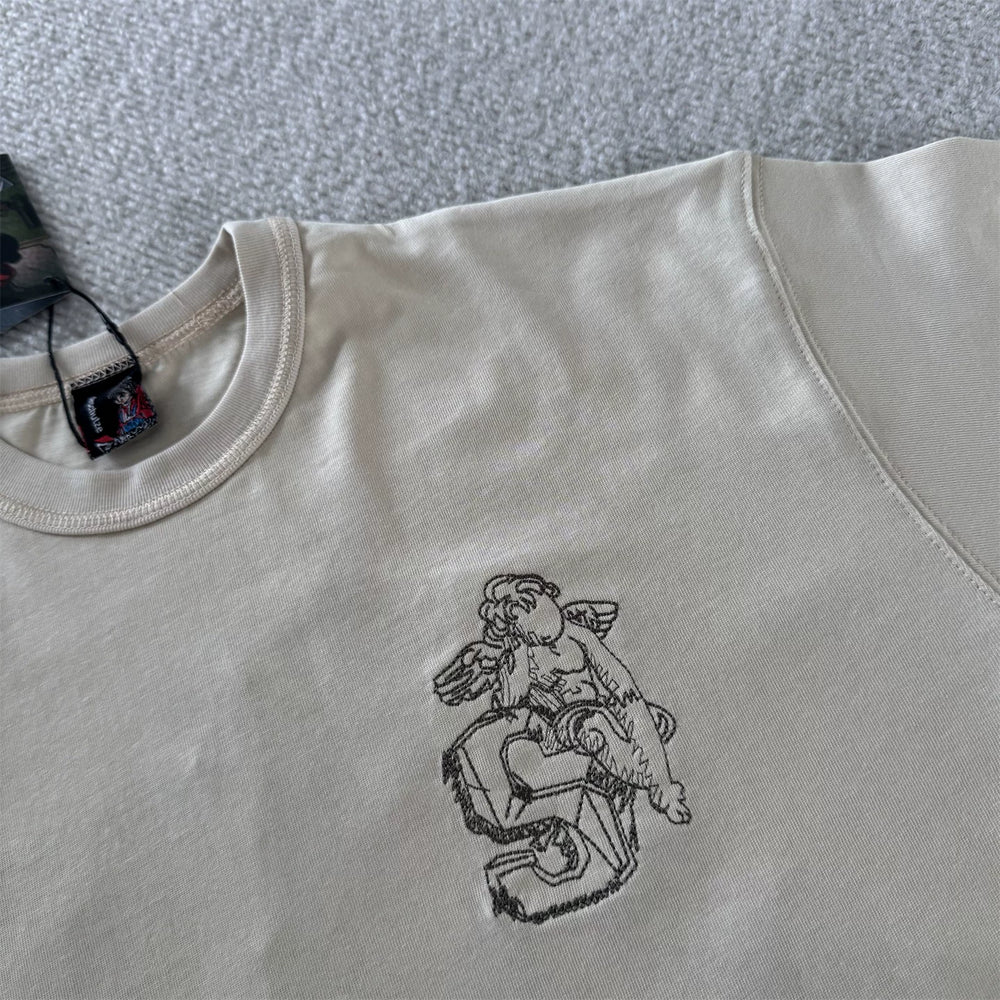 Derschutze Beige Renaissance Sculpture Back‑Print Graphic Tee