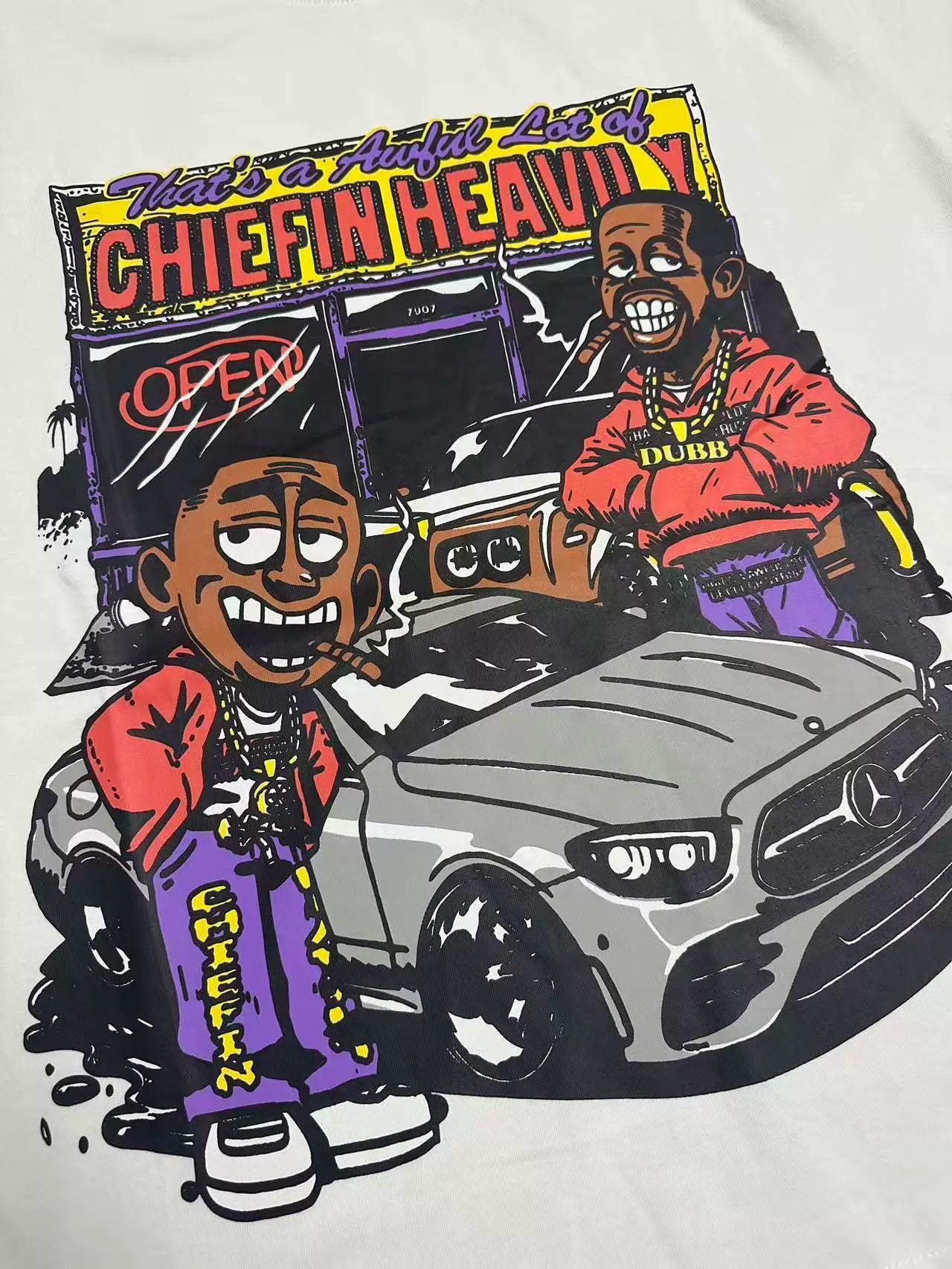 That’s A Awful Lot Of Cough Syrup Chiefin Heavily Car Cartoon Graphic Oversized White Tee