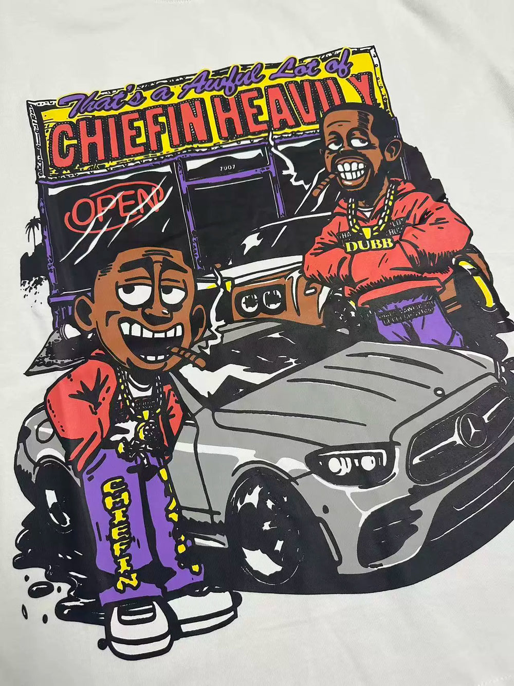That’s A Awful Lot Of Cough Syrup Chiefin Heavily Car Cartoon Graphic Oversized White Tee