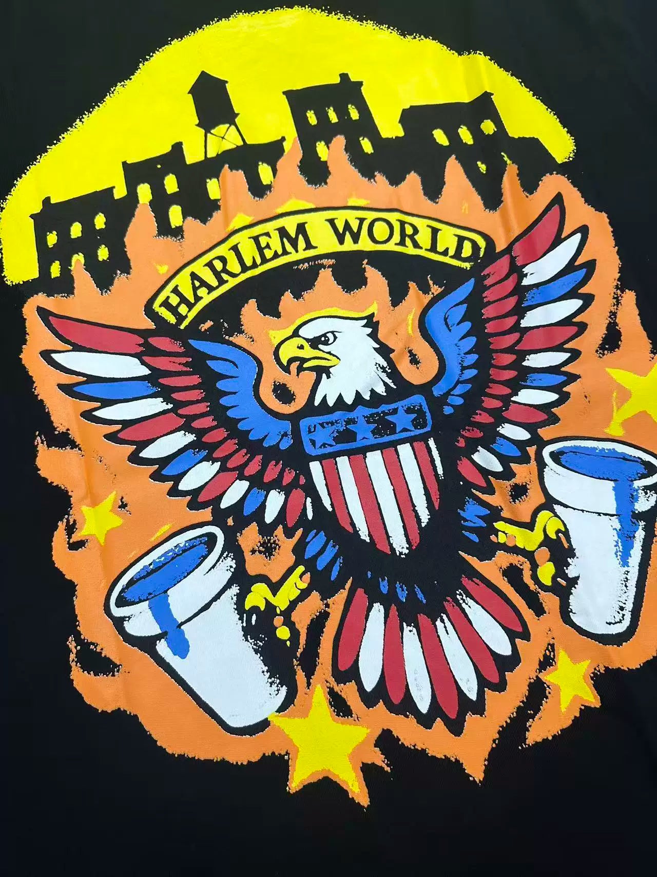 That’s A Awful Lot Of Harlem Flag Style Sleeve Patches Oversized Black Tee