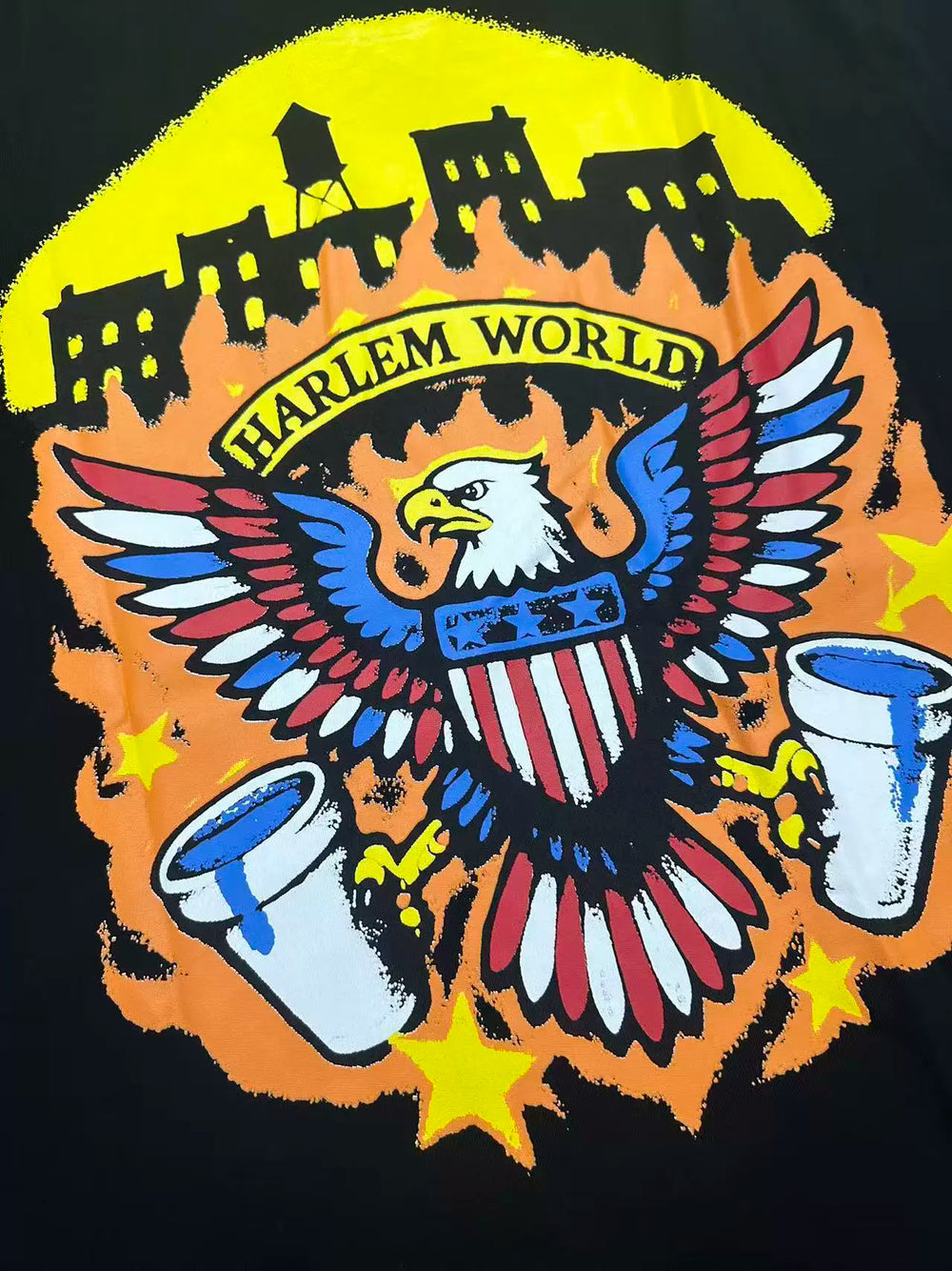 That’s A Awful Lot Of Harlem Flag Style Sleeve Patches Oversized Black Tee
