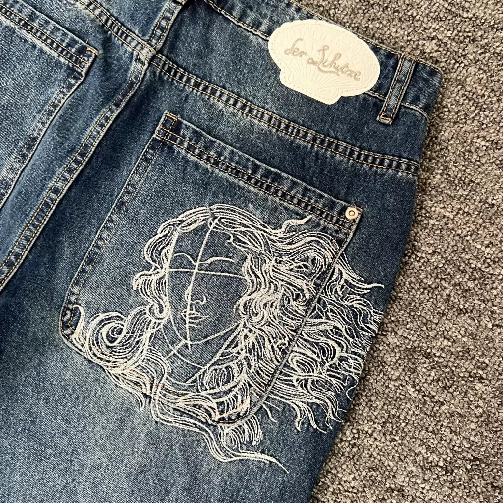 Derschutze Vintage Embroidered Blue Jeans