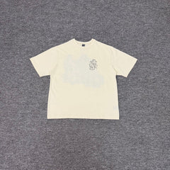 Derschutze Cream Vintage Faded Angel‑S Graphic Boxy Short‑Sleeve Tee