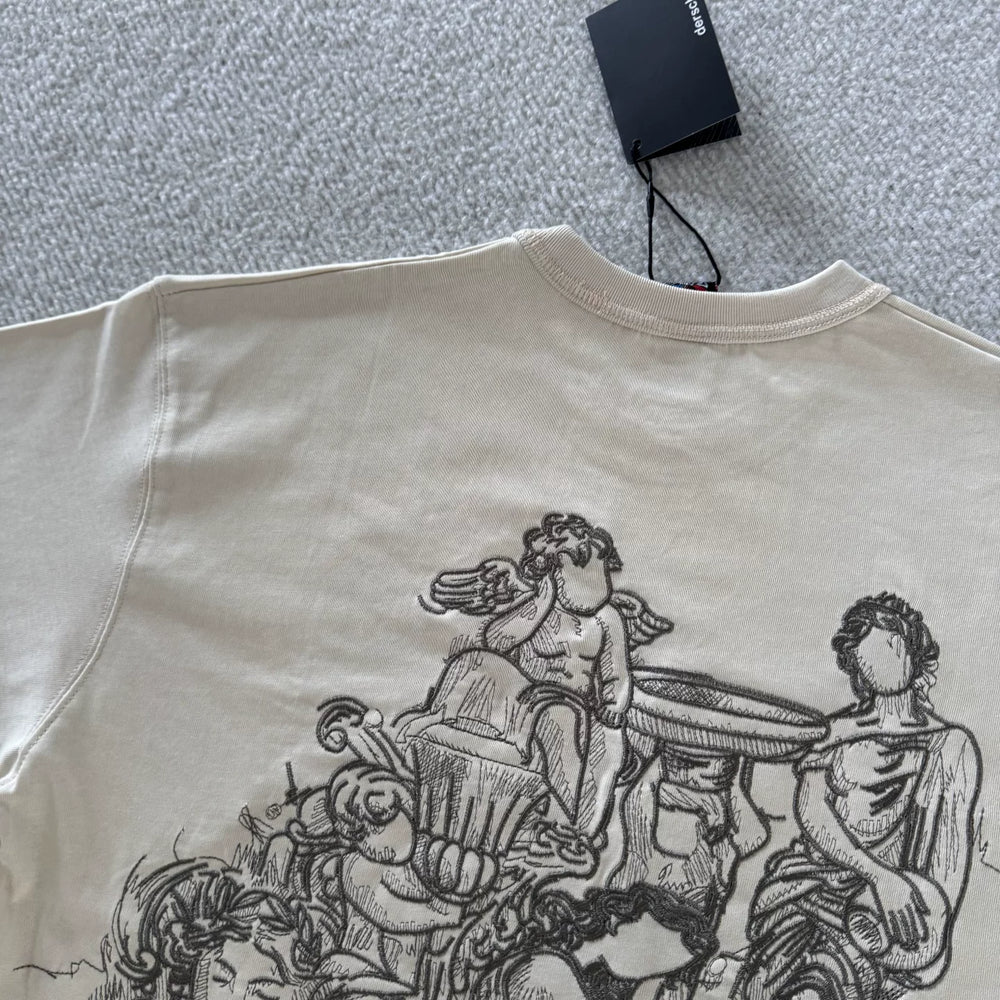 Derschutze Beige Renaissance Sculpture Back‑Print Graphic Tee
