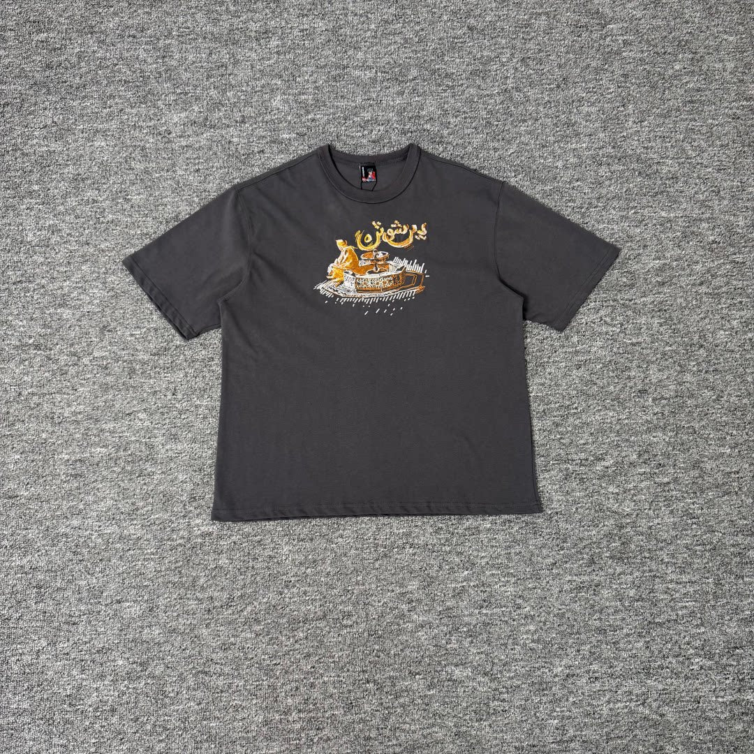 Derschutze Dark Charcoal Grey Vintage Arabic Art Graphic Tee
