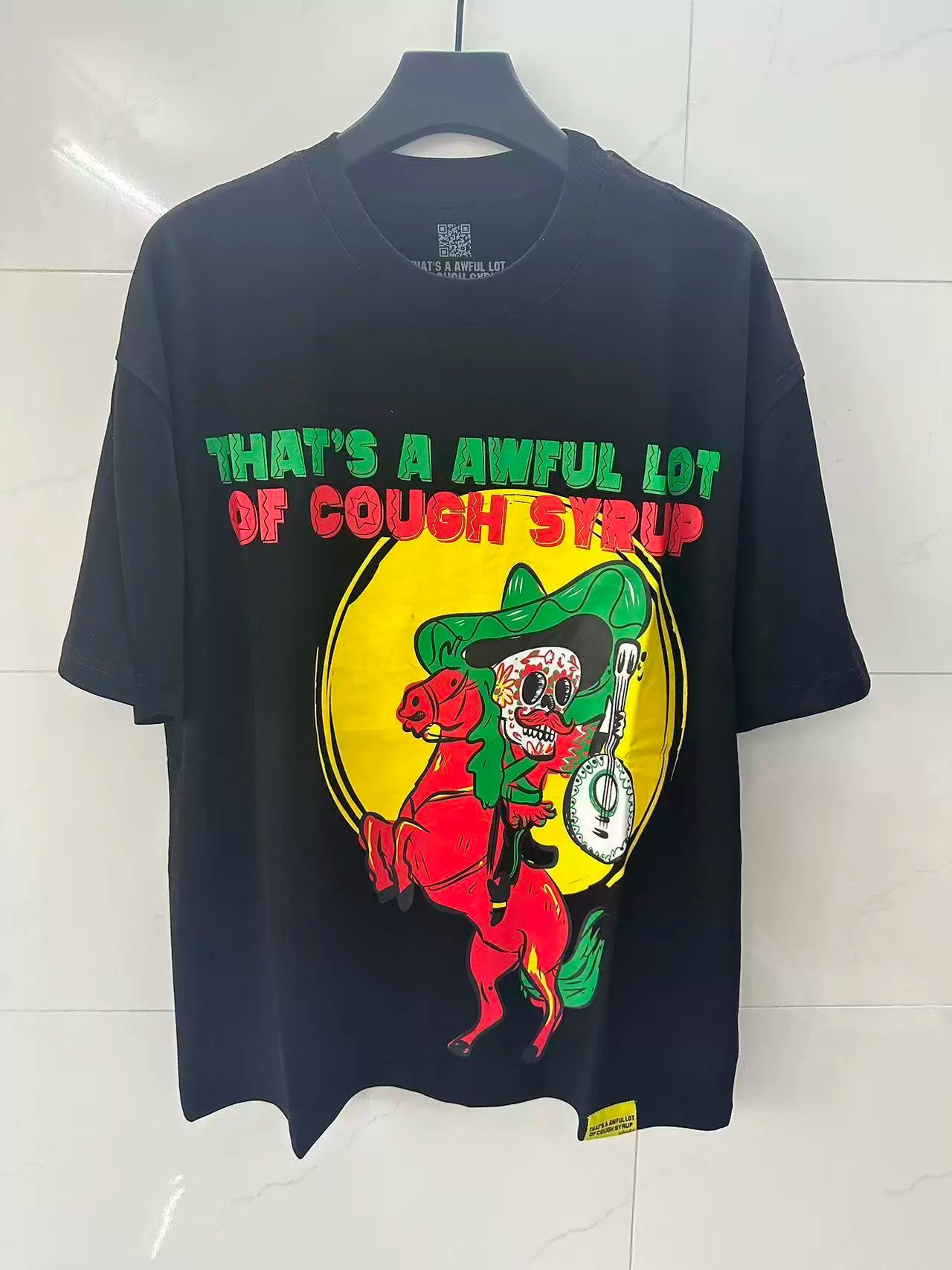 That’s A Awful Lot Of Cough Syrup Sugar Skull Horse Rider Oversized Black Tee
