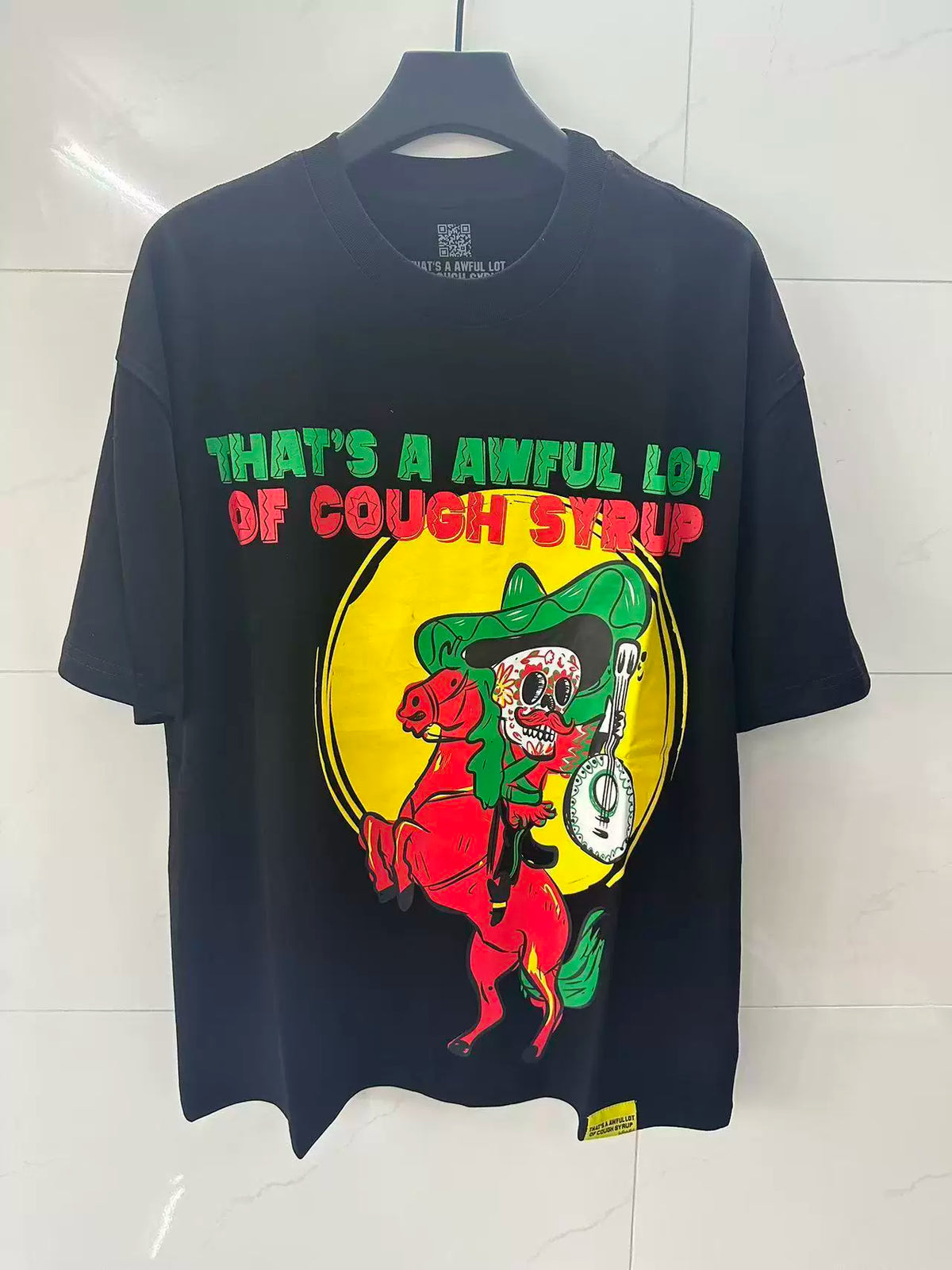 That’s A Awful Lot Of Cough Syrup Sugar Skull Horse Rider Oversized Black Tee