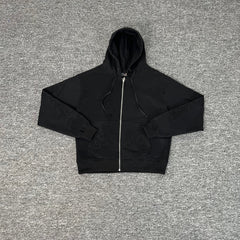 Derschutze Black Cropped Full‑Zip Hoodie Subtle Tone‑On‑Tone Ornate Embroidery
