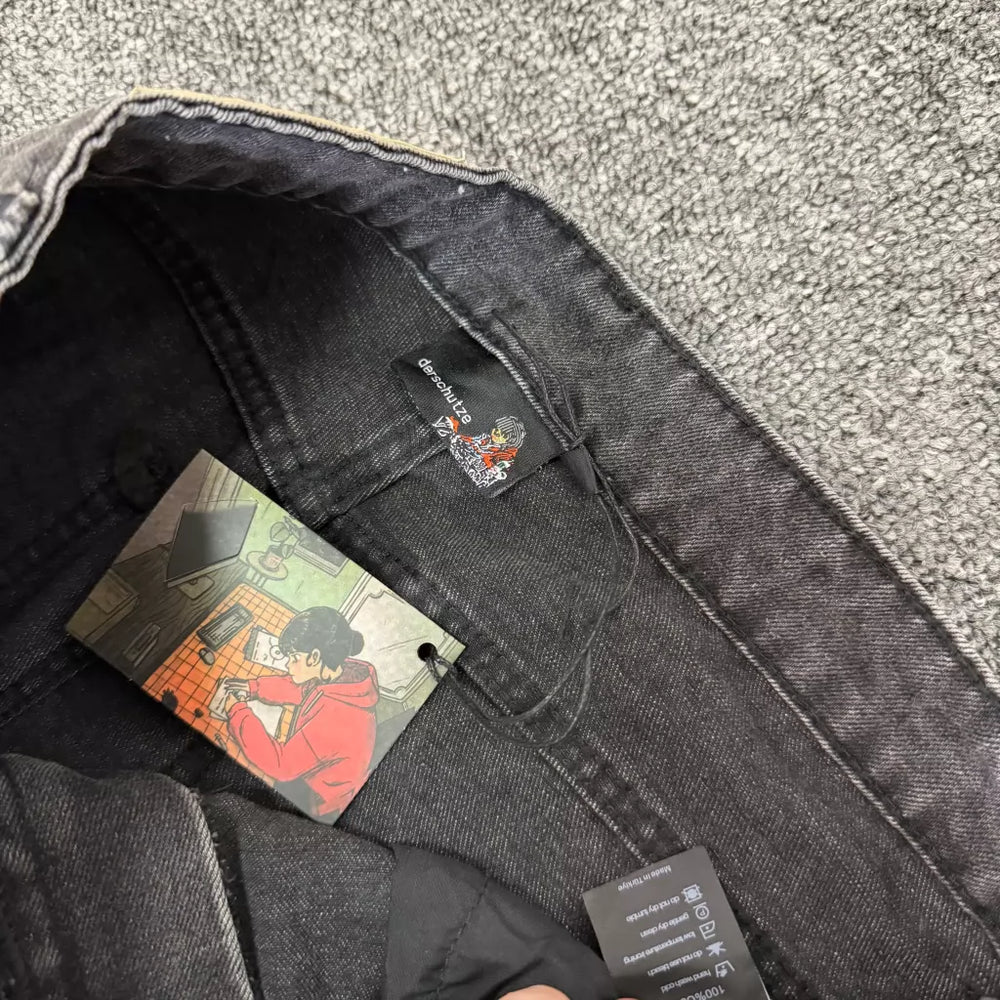 Derschutze Vintage Washed Embroidered Black Jeans