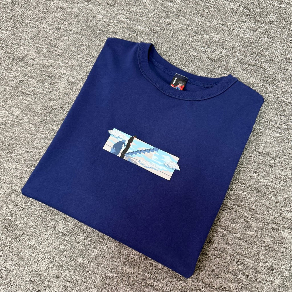 Derschutze Blue Tape‑Style Chest Graphic Boxy Short‑Sleeve Tee