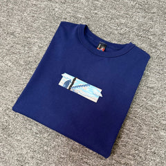 Derschutze Blue Tape‑Style Chest Graphic Boxy Short‑Sleeve Tee