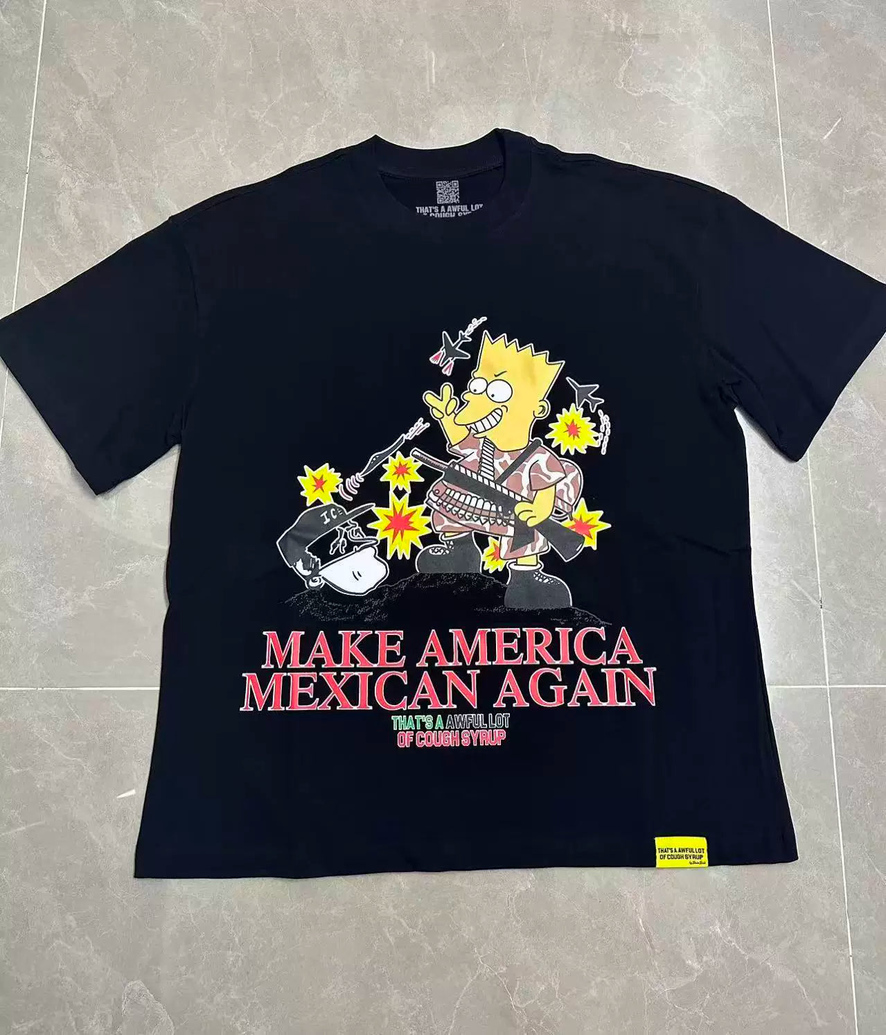 That’s A Awful Lot Of Cough Syrup Cartoon Character Graphic Oversized Black Tee