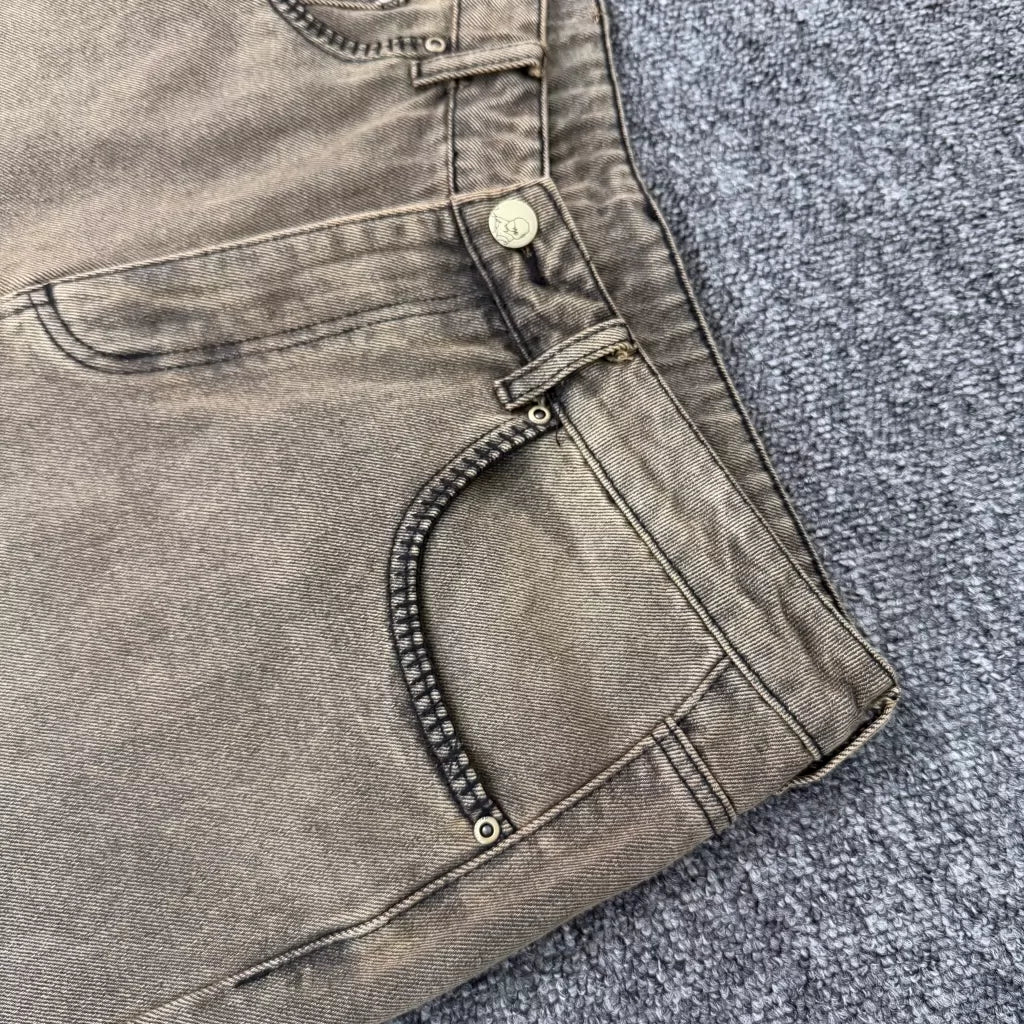 Derschutze vintage heavy-duty embroidered denim shorts