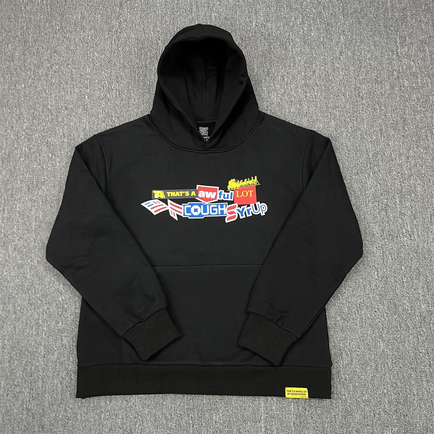 THAT'S A AWFUL LOT OF COUPH SYRUP Black Multi-Logo Mashup Print Hoodie