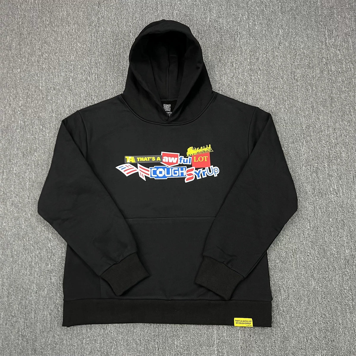 THAT'S A AWFUL LOT OF COUPH SYRUP Black Multi-Logo Mashup Print Hoodie