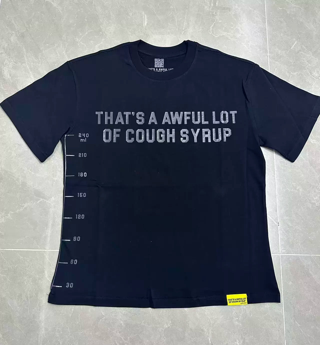 That’s A Awful Lot Of Cough Syrup Measuring Scale Graphic Oversized Black Tee