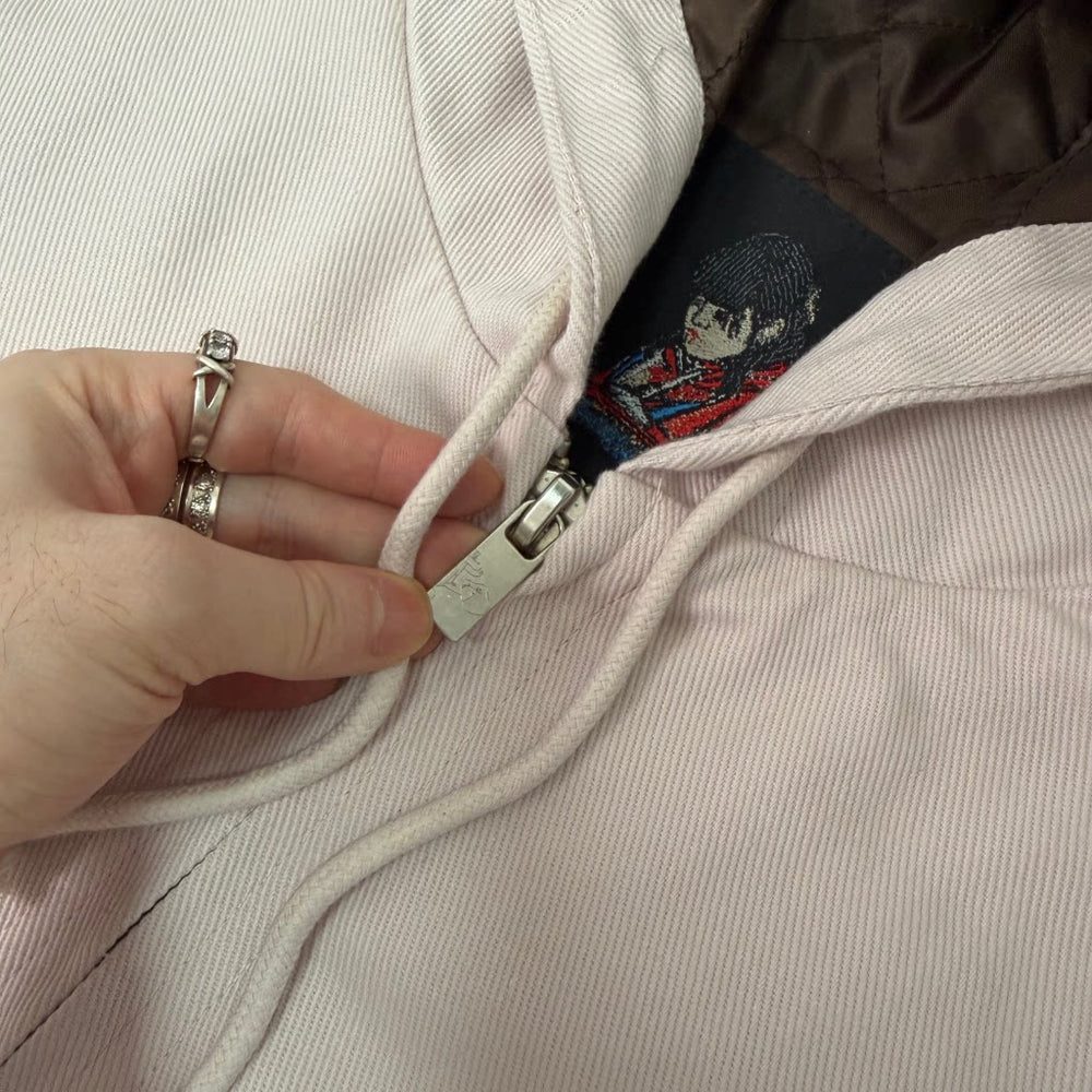 Derschutze Light‑Pink Cropped Hooded Jacket Cherry‑Blossom Tree Branch Front‑Sleeve Print