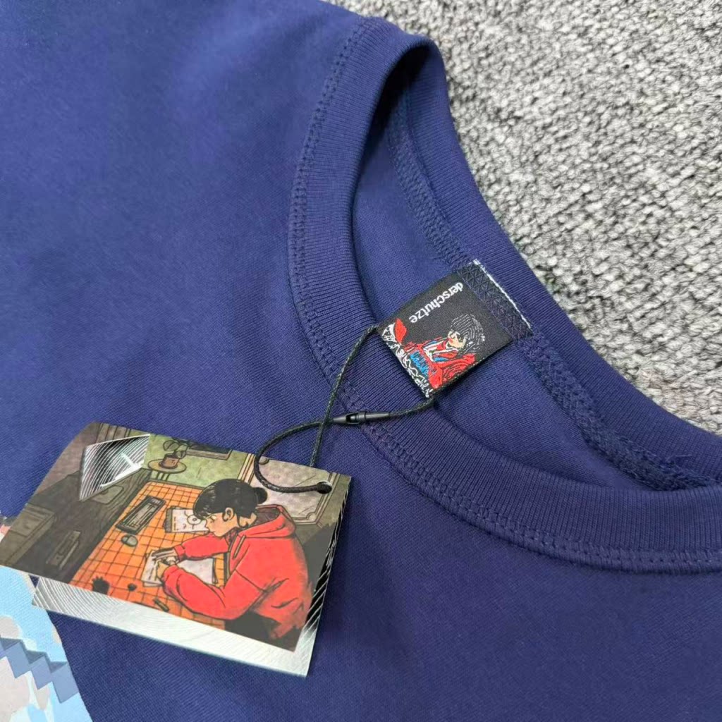 Derschutze Blue Tape‑Style Chest Graphic Boxy Short‑Sleeve Tee
