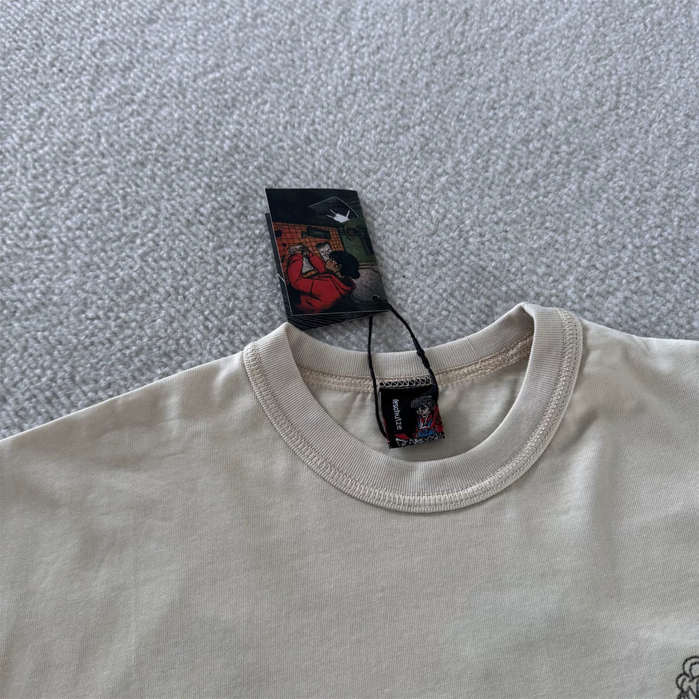 Derschutze Beige Renaissance Sculpture Back‑Print Graphic Tee