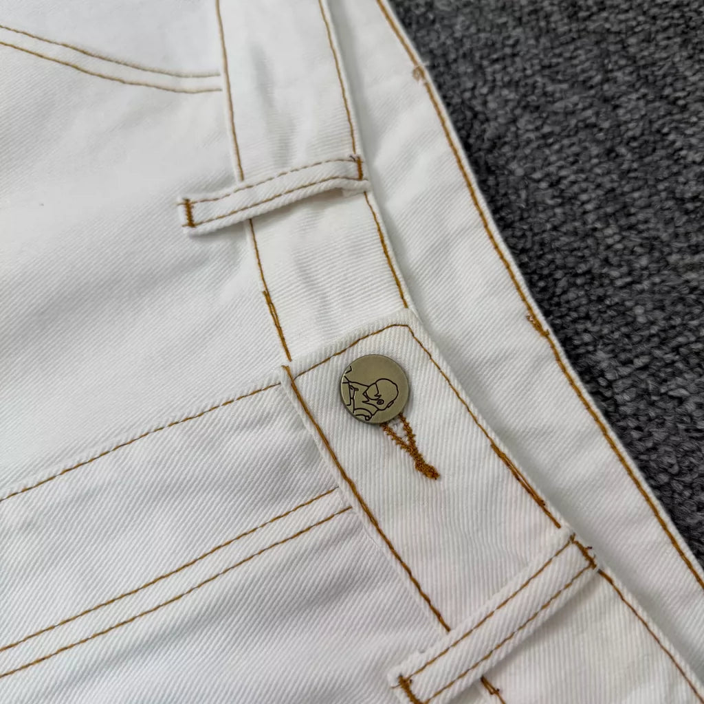 Derschutze Masked Goddess Embroidered White Cowboy Shorts