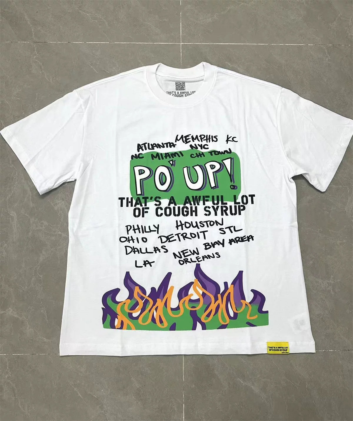 THATS A AWFUL LOT OF COUPH SYRUP Fire Print Boxy Fit Tee