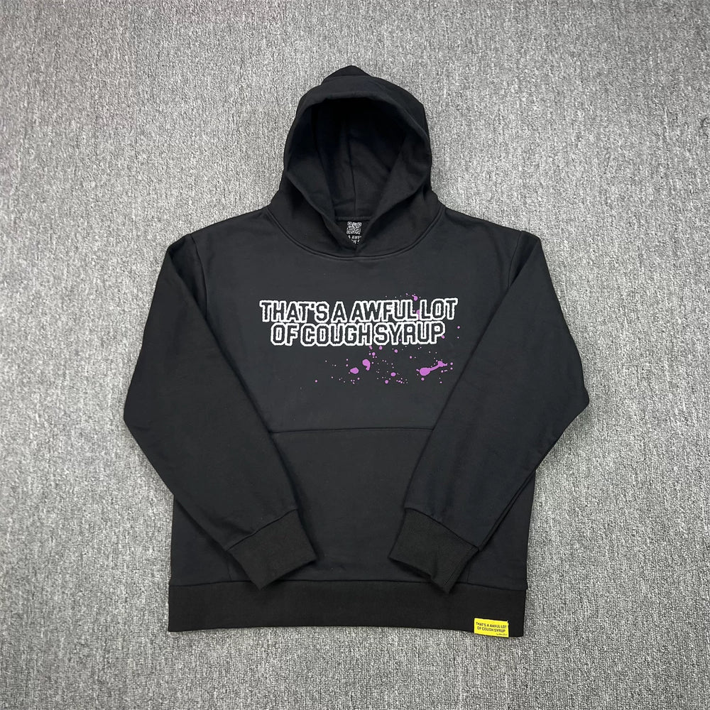THAT'S A AWFUL LOT OF COUPH SYRUP Black Outline Logo Purple Splatter Hoodie