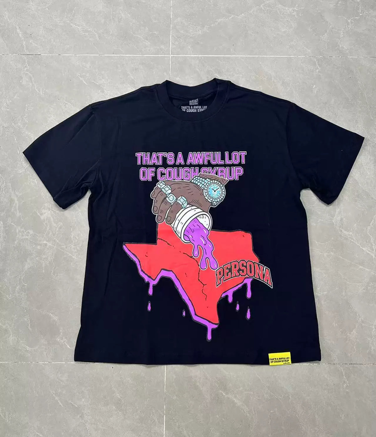 That’s A Awful Lot Of Cough Syrup Texas Persona Drip Graphic Black Oversized Tee