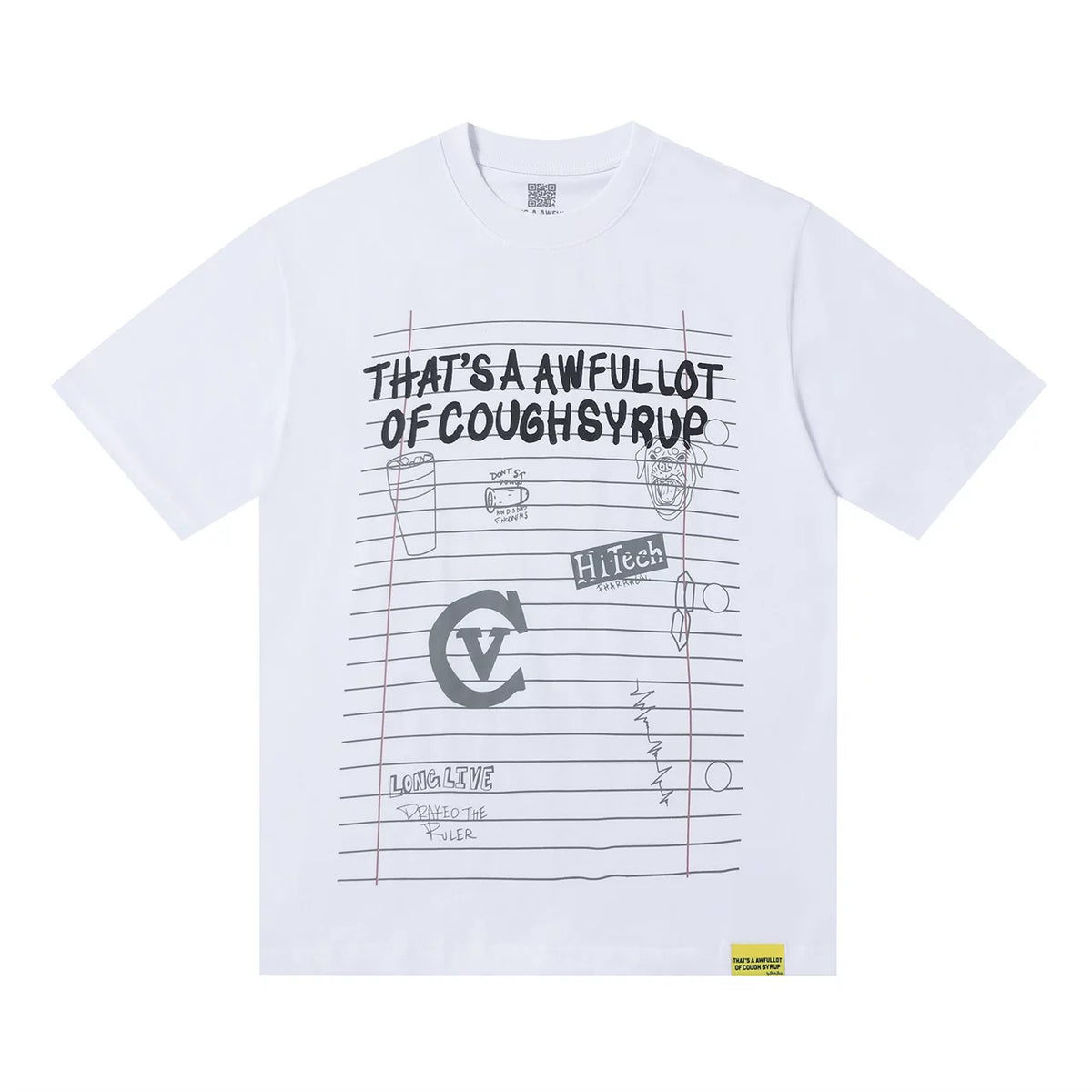 That’s A Awful Lot Of Cough Syrup Notebook Doodle Sketch Graphic Oversized White Tee