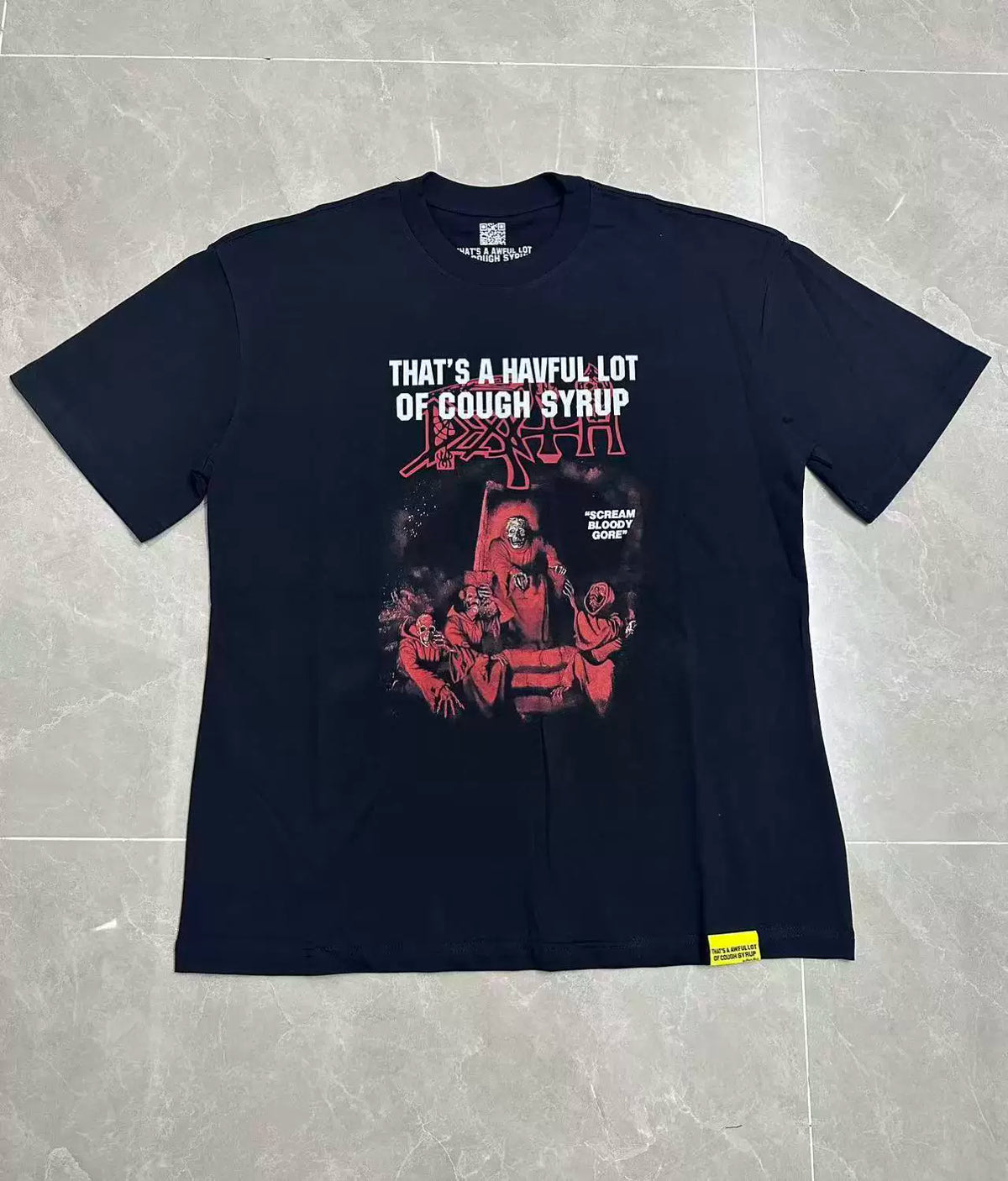 That’s A Havful Lot Of Cough Syrup Metal Horror Graphic Oversized Black Tee