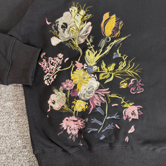 Derschutze Black Pullover Hoodie Multi‑Color Botanical Floral Back Embroidery