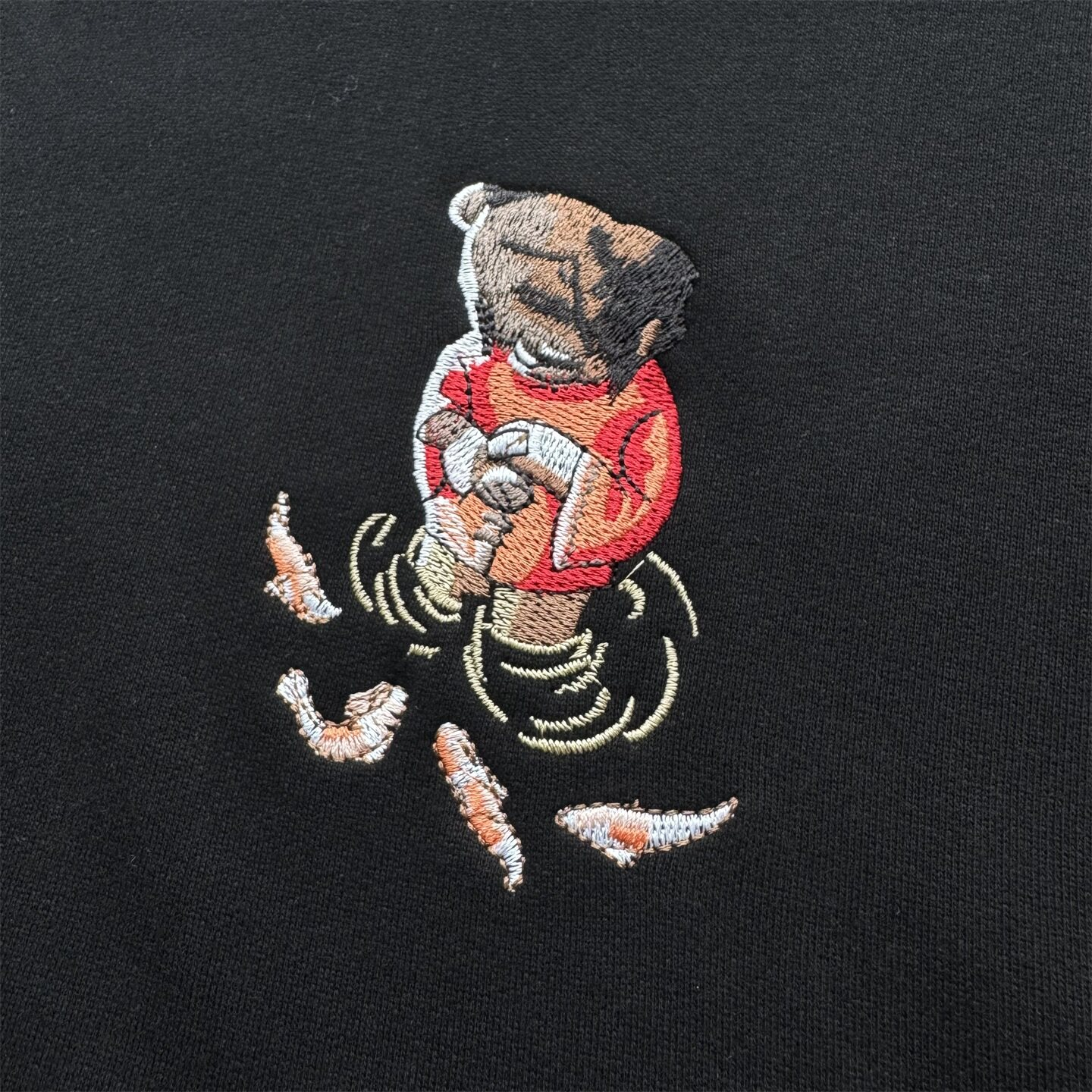 Derschutze Black Cropped Hoodie & Jogger Set Bear‑Koi Fish Embroidery
